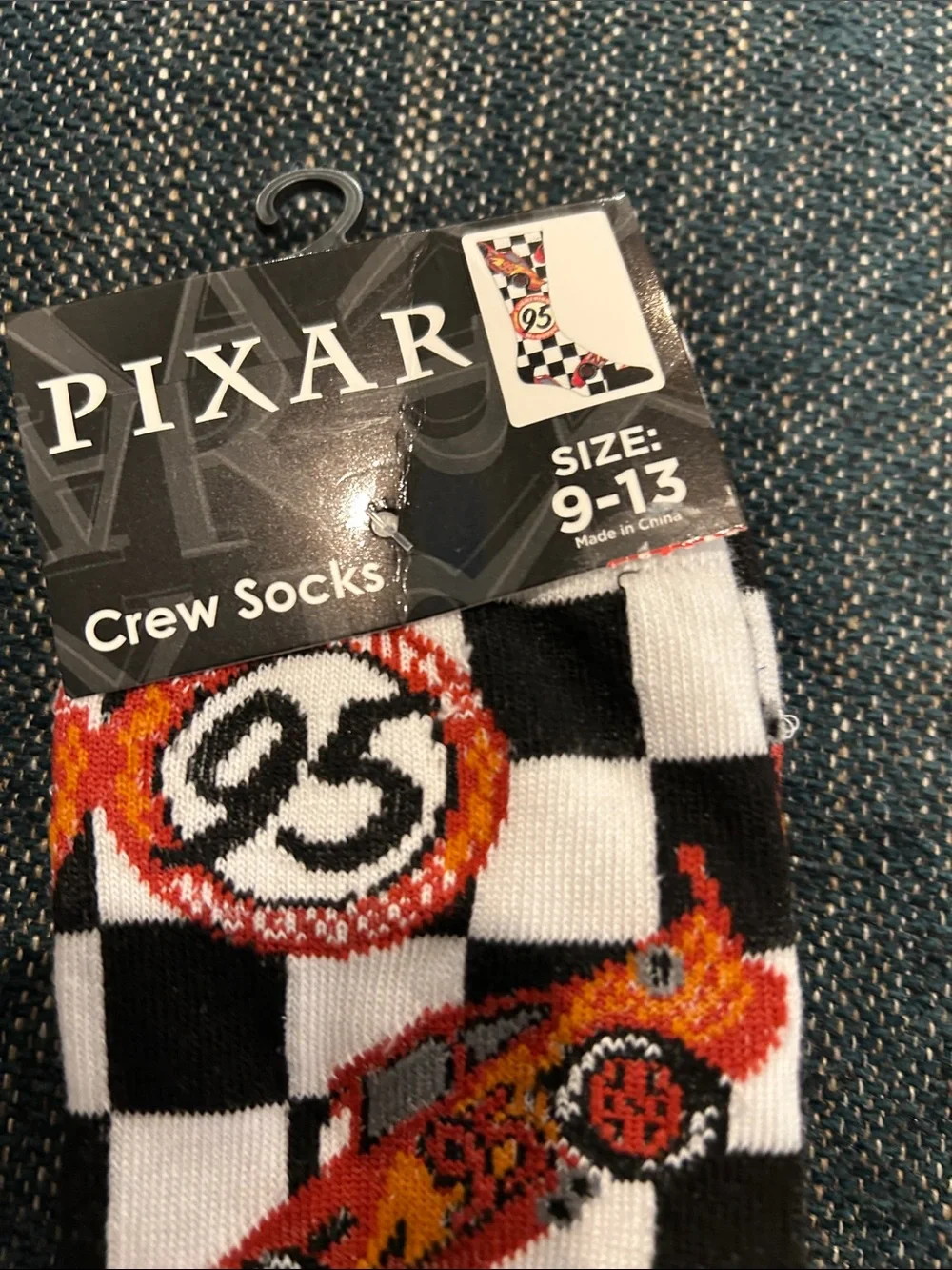 Disney Pixar Lightning McQueen Checkered Crew Socks - Black, White & Red